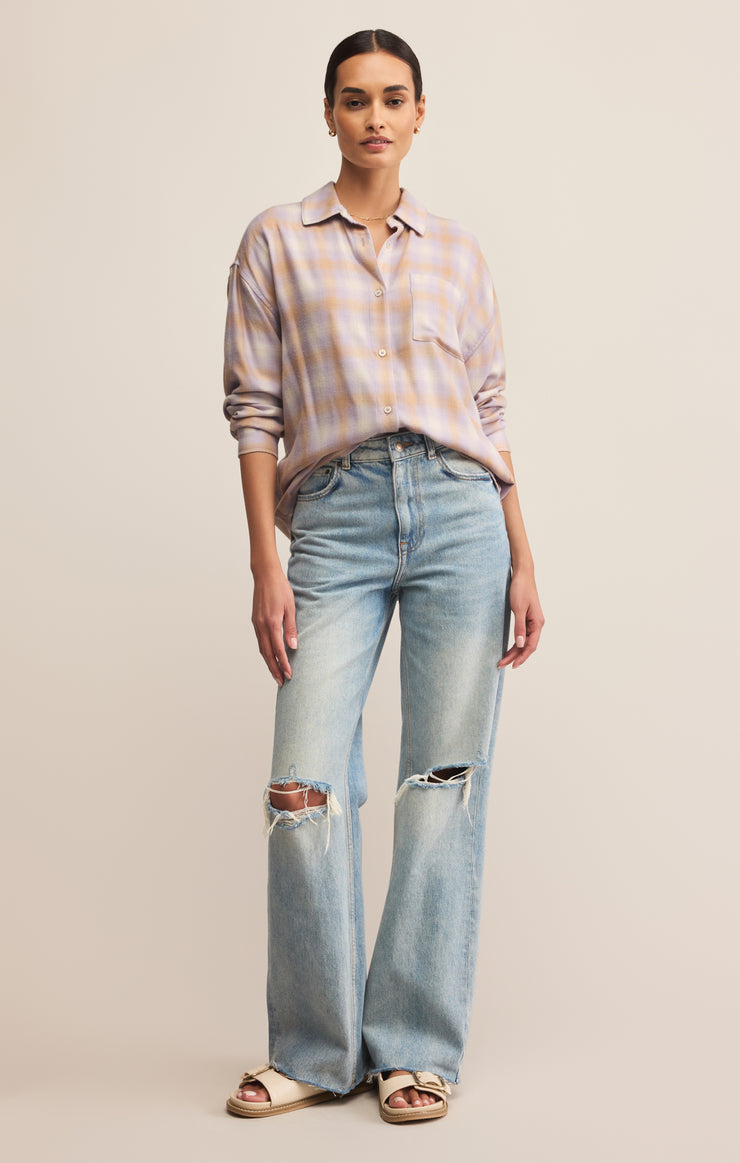 Tops River Plaid Button Up Lavender Ice