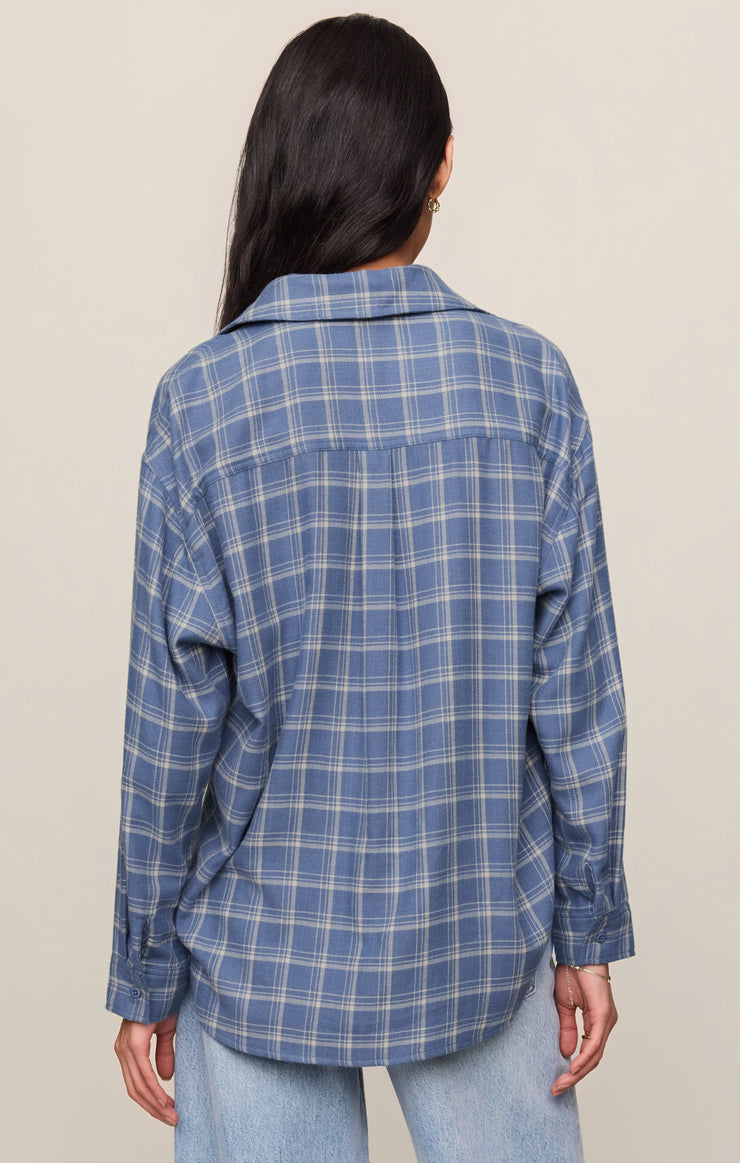 Tops River Plaid Button Up Mystic Blue