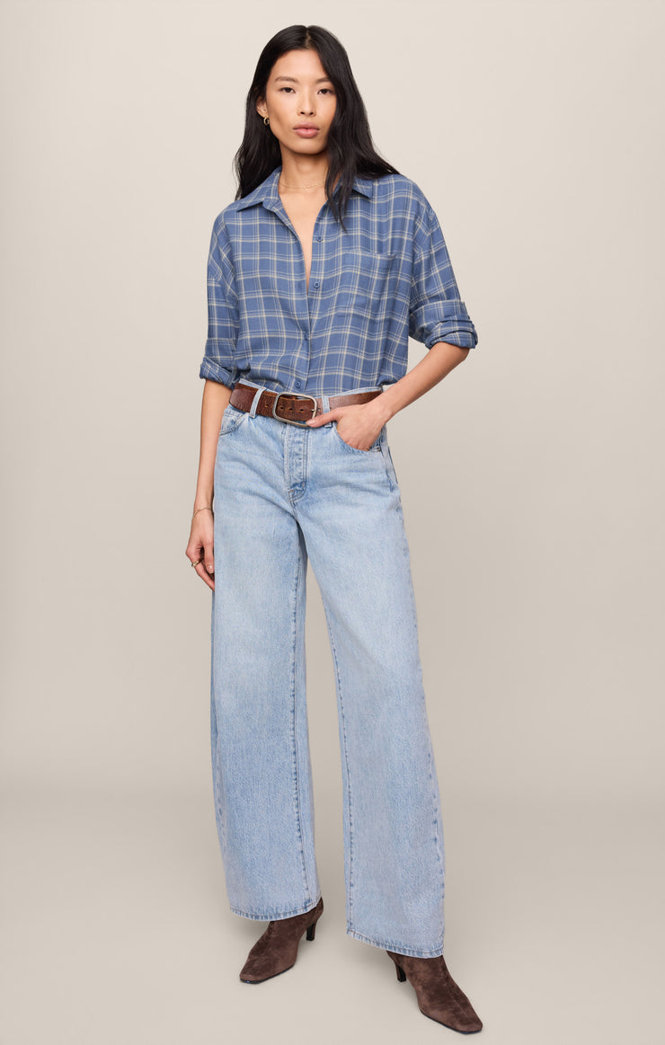 Tops River Plaid Button Up Mystic Blue