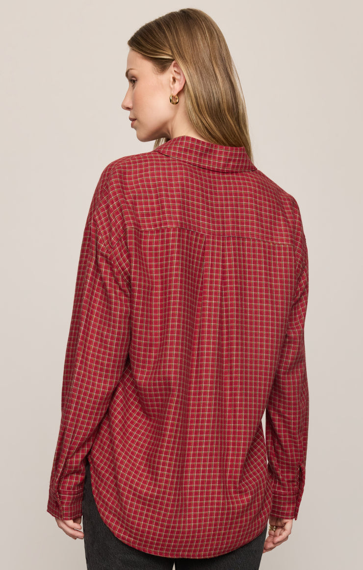 Tops River Plaid Button Up Red Dahlia