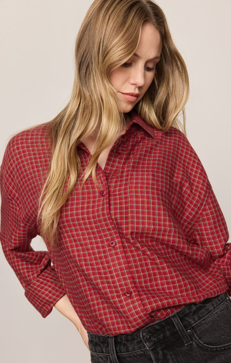 Tops River Plaid Button Up Red Dahlia