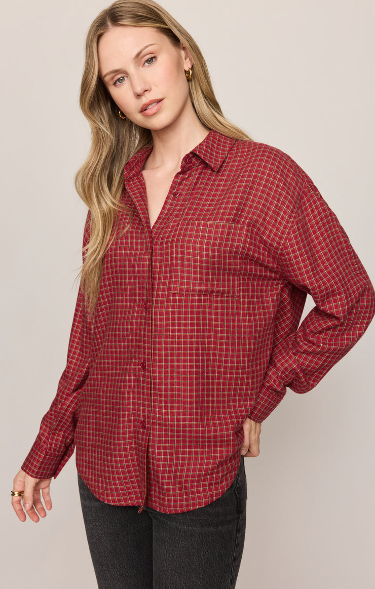 Tops River Plaid Button Up Red Dahlia