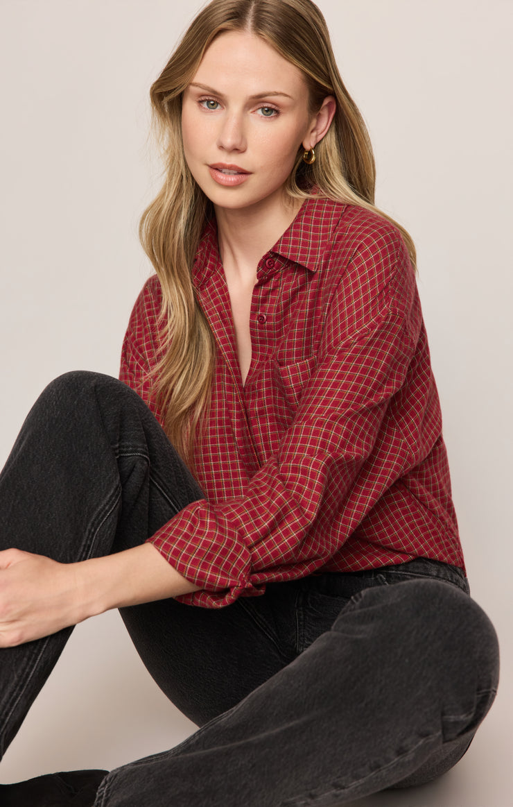 Tops River Plaid Button Up Red Dahlia