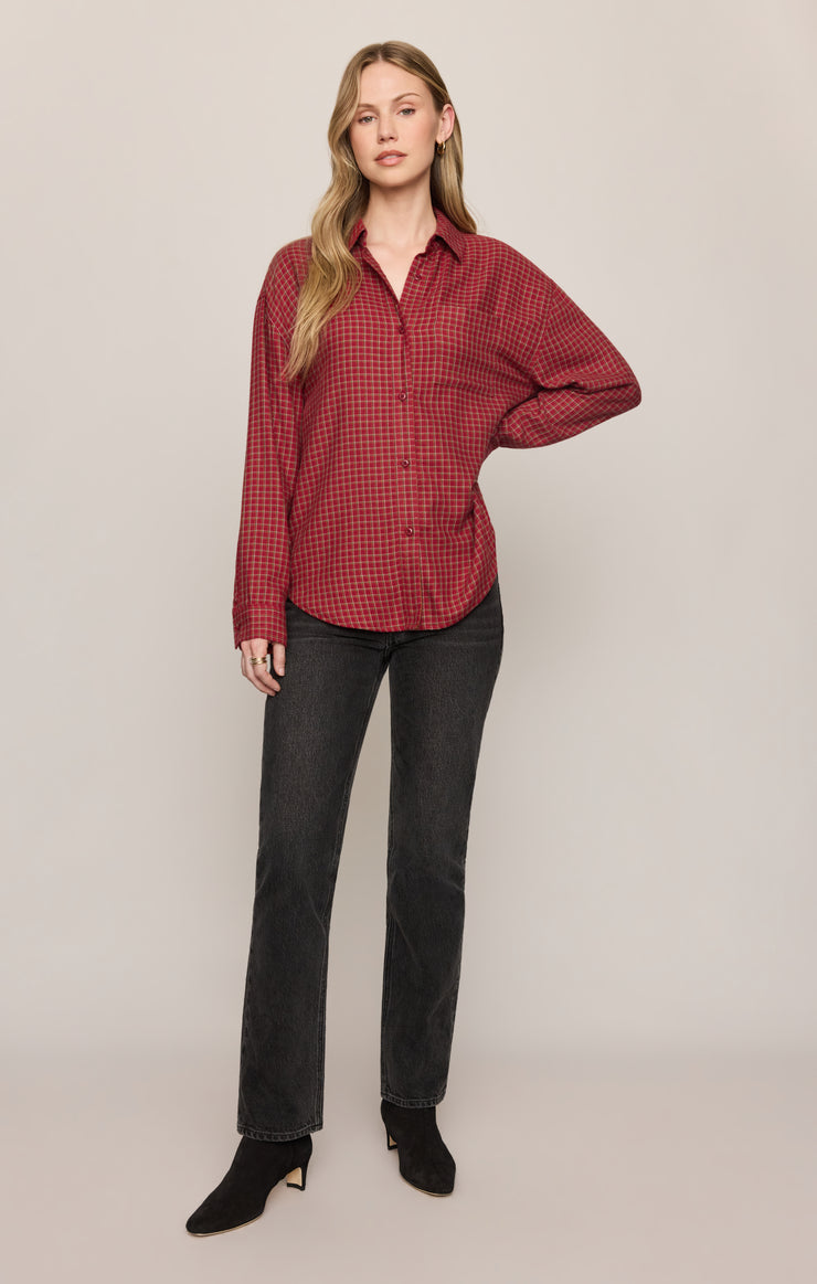 Tops River Plaid Button Up Red Dahlia