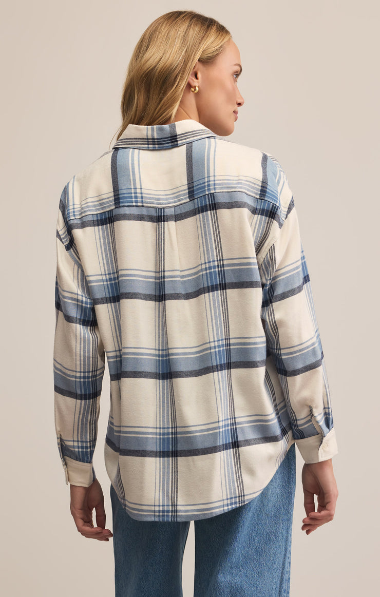 Tops River Plaid Button Up Vintage Indigo