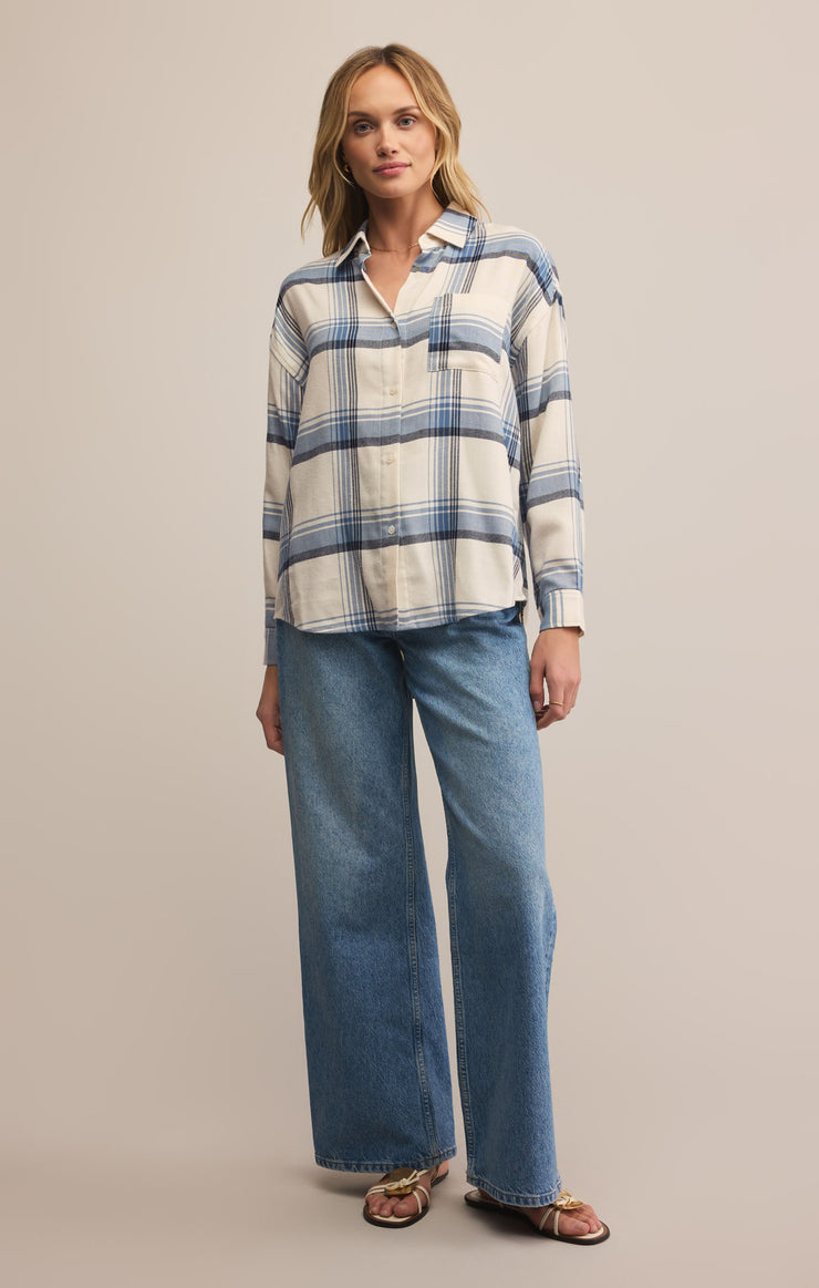 Tops River Plaid Button Up Vintage Indigo