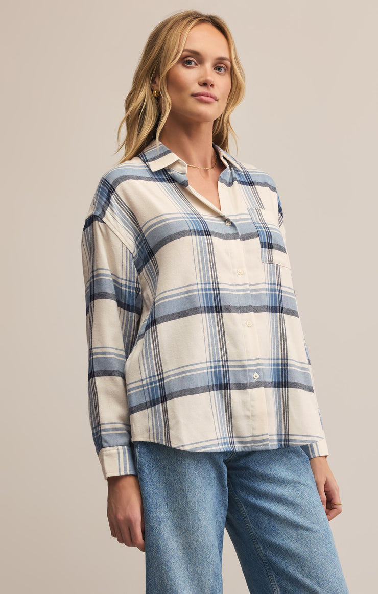 Tops River Plaid Button Up Vintage Indigo