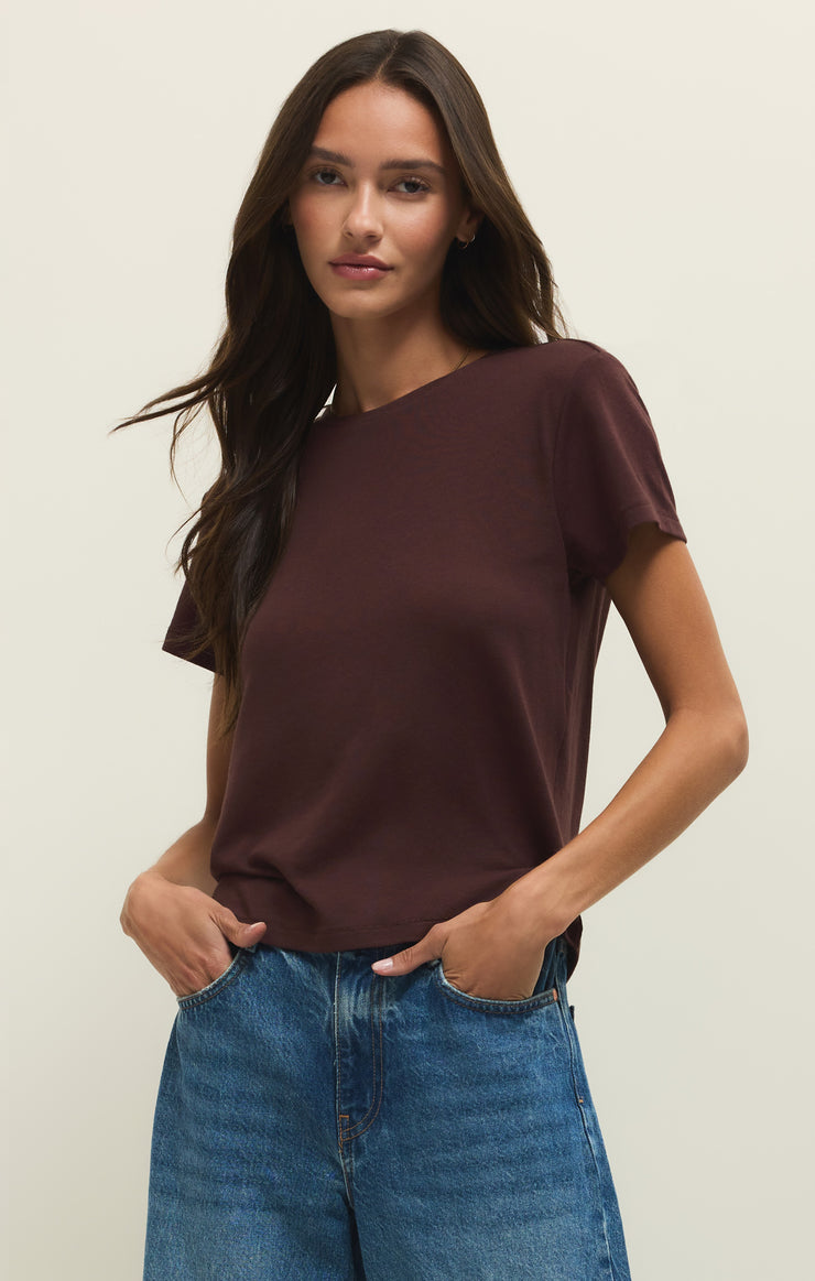 Tops Tourist Airy Knit Jersey Tee Chocolate Cherry