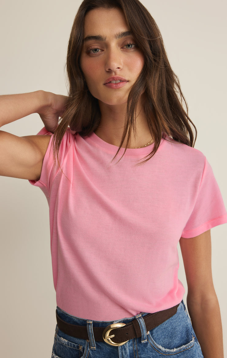 Tops Tourist Airy Knit Jersey Tee Pink Sunrise
