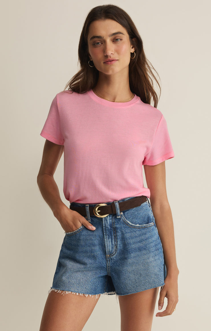 Tops Tourist Airy Knit Jersey Tee Pink Sunrise