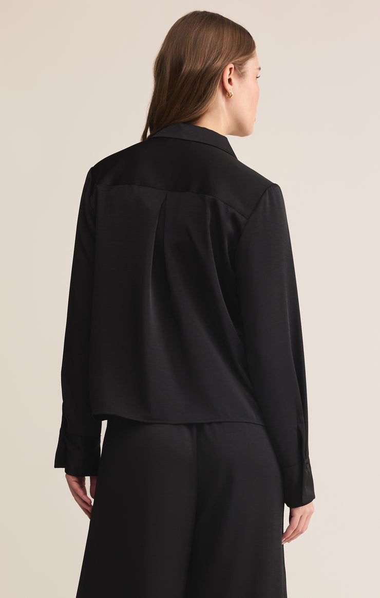 Tops Ana Satin Button Up Black