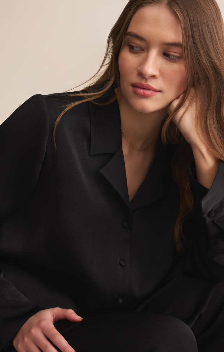 Tops Ana Satin Button Up Black