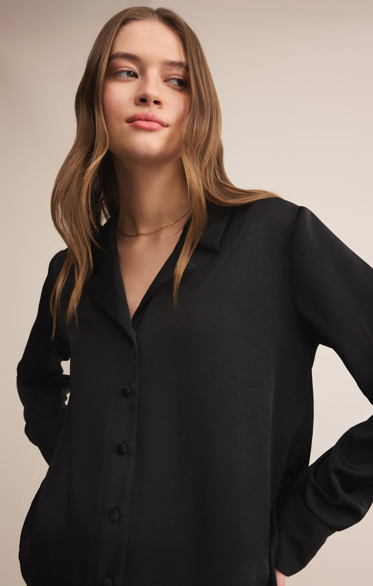 Tops Ana Satin Button Up Black