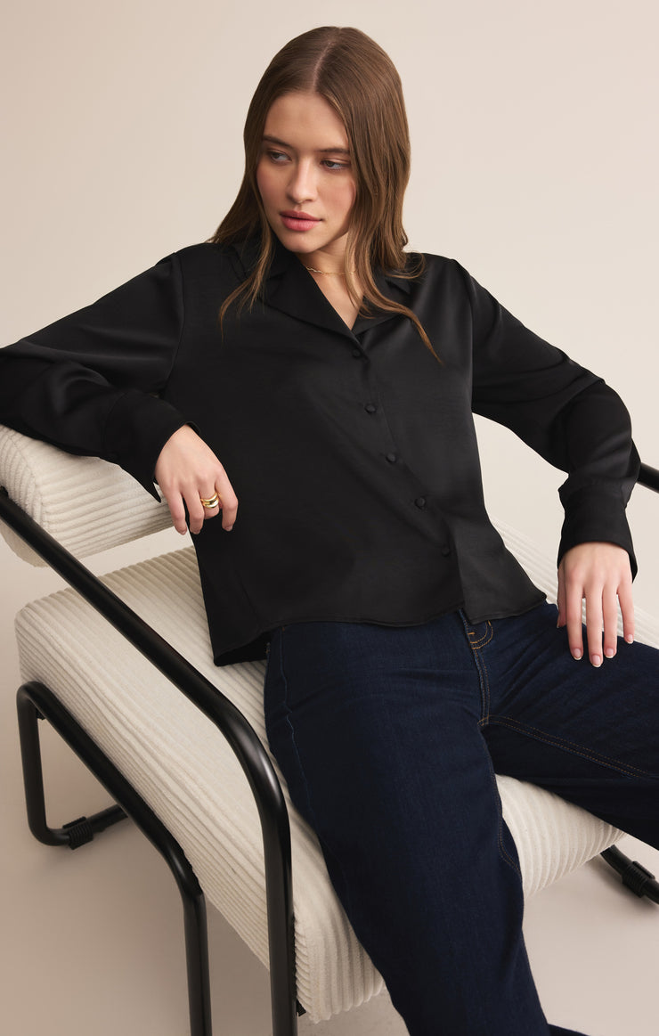 Tops Ana Satin Button Up Black