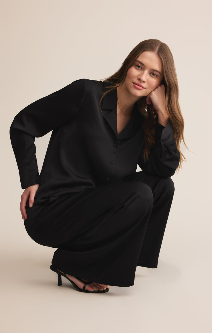 Tops Ana Satin Button Up Black
