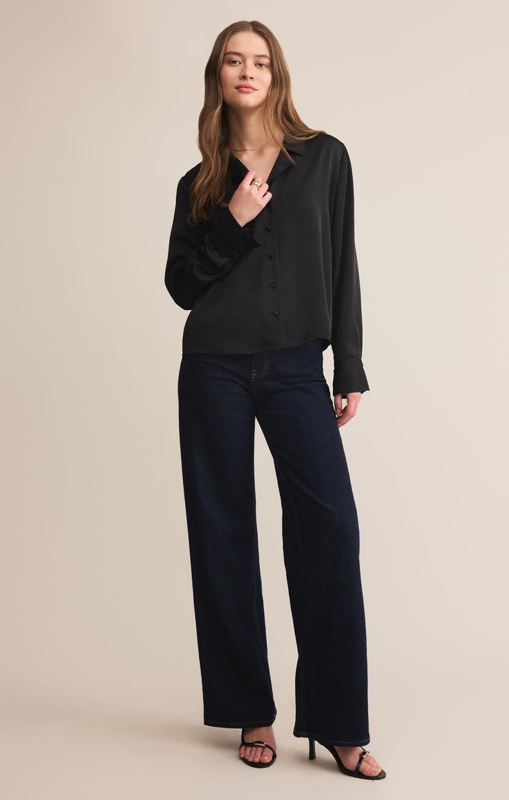 Tops Ana Satin Button Up Black
