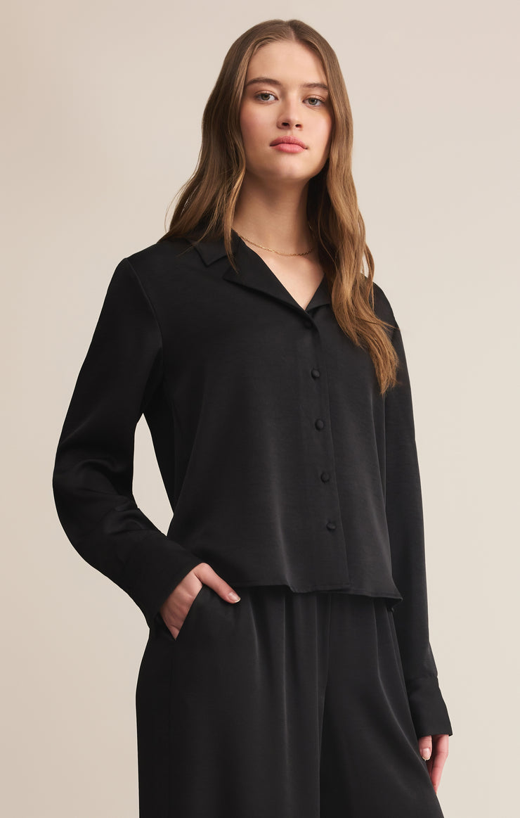 Tops Ana Satin Button Up Black