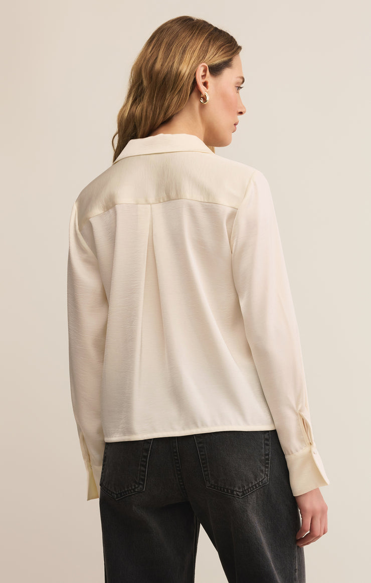 Tops Ana Satin Button Up Cloud