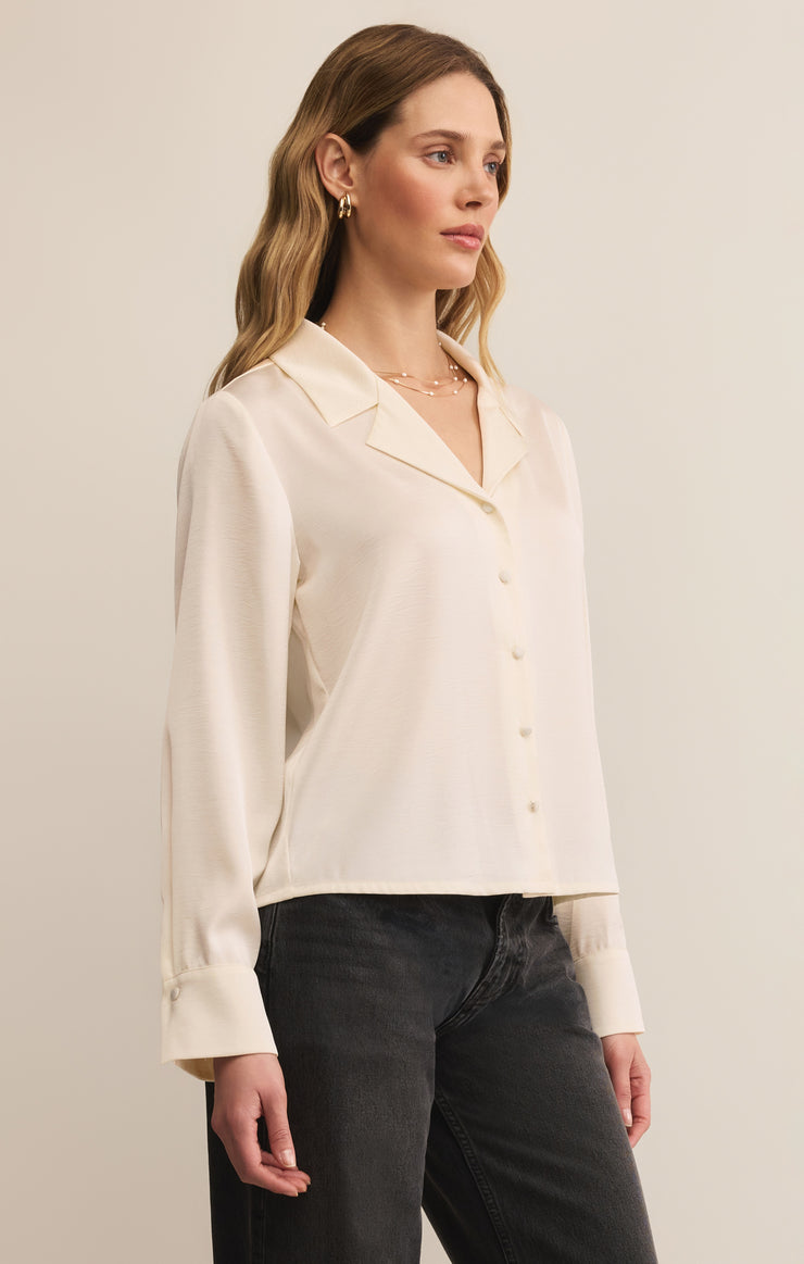 Tops Ana Satin Button Up Cloud