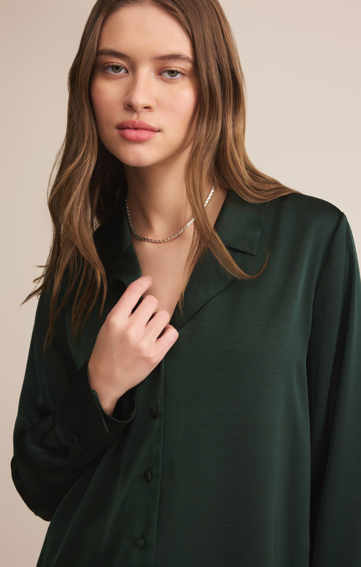 Tops Ana Satin Button Up Garland Green