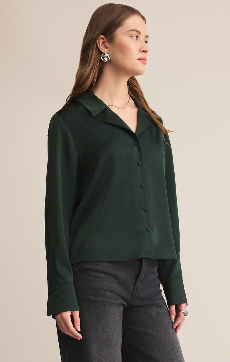 Tops Ana Satin Button Up Garland Green