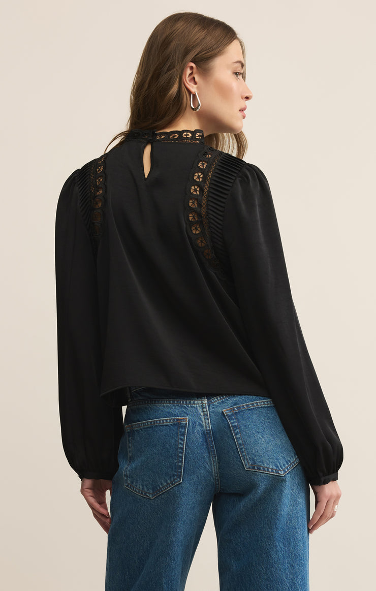 Tops Silvana Mock Neck Embroidered Top Black