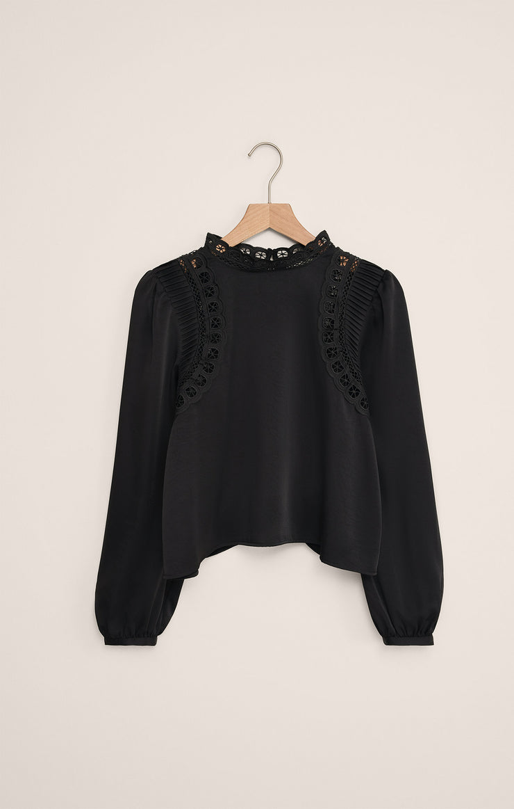 Tops Silvana Mock Neck Embroidered Top Black