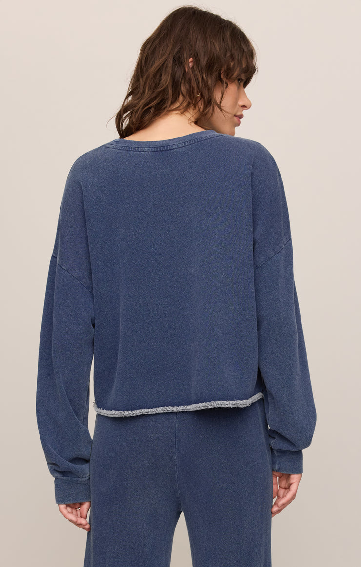 Tops Circuit Knit Denim Sweatshirt Indigo