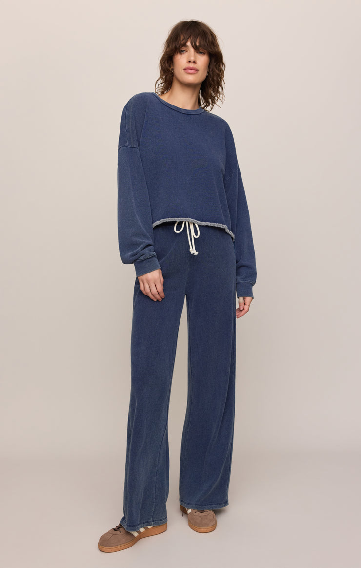  DENIMトレーナー Z-Supply Crop Out Washed Indigo Knit Denim Sweatshirt | Red Dress