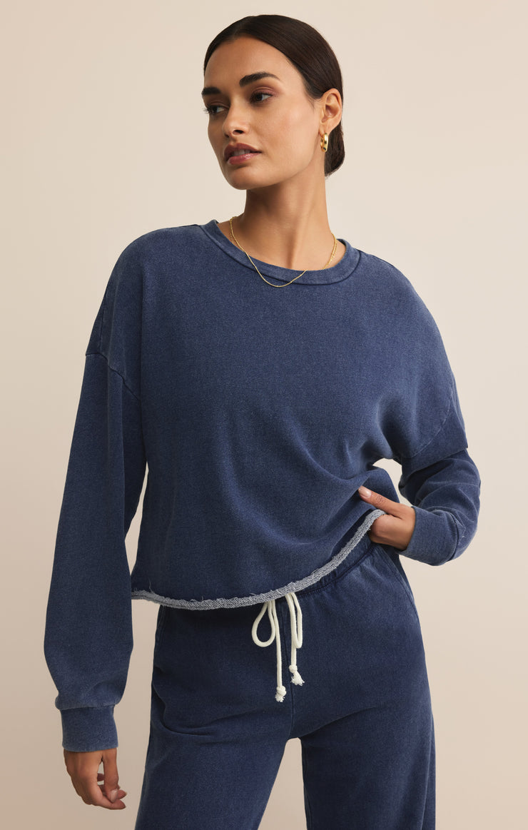 Tops Circuit Knit Denim Sweatshirt Indigo