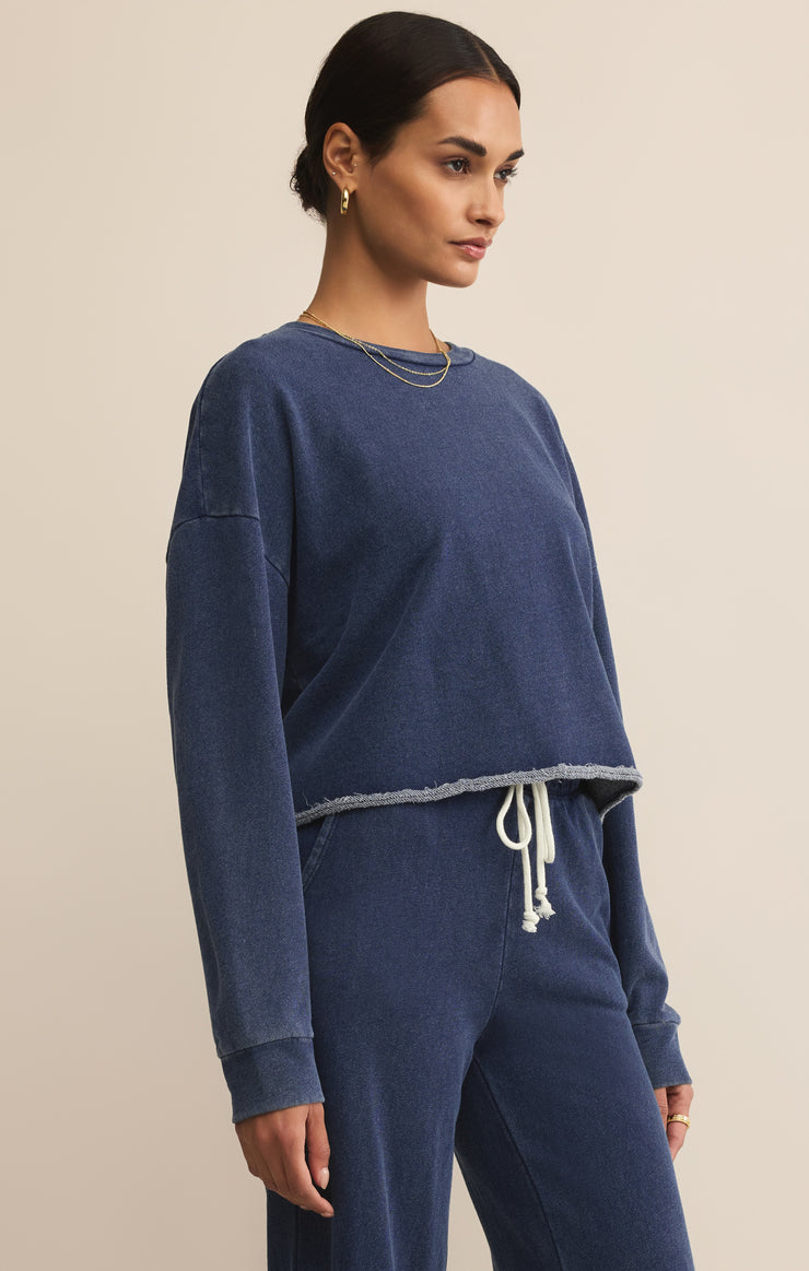 Tops Circuit Knit Denim Sweatshirt Indigo