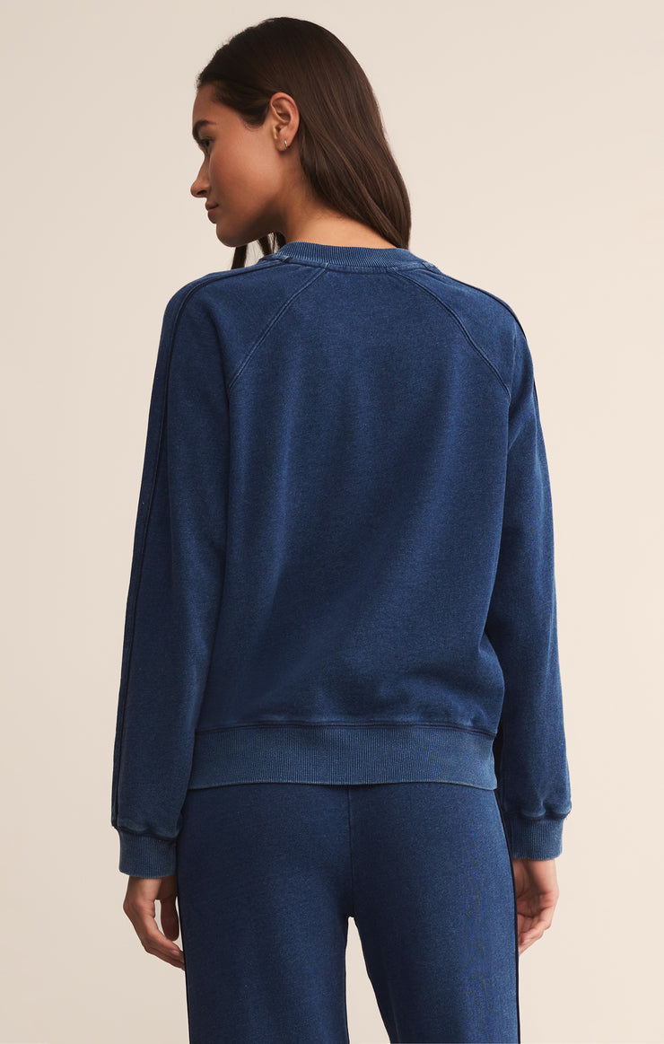 Tops Sport Stripe Boyfriend Sweatshirt Indigo