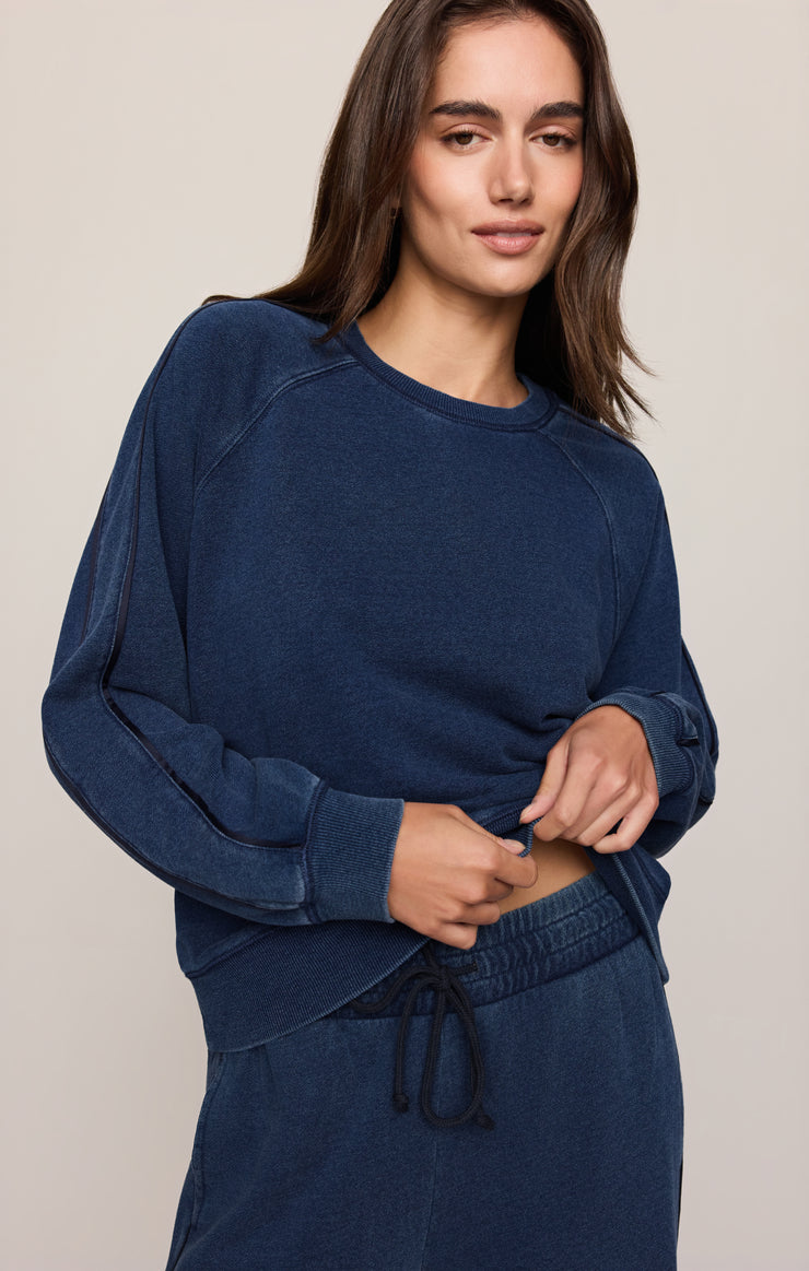 Sport Stripe Boyfriend Knit Denim Sweatshirt