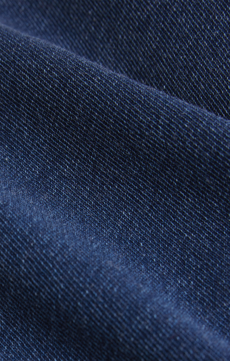 Tops Sport Stripe Boyfriend Knit Denim Sweatshirt Indigo