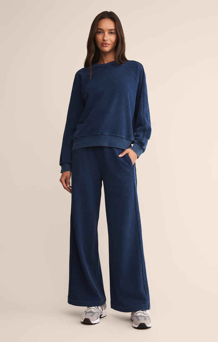 Tops Sport Stripe Boyfriend Sweatshirt Indigo