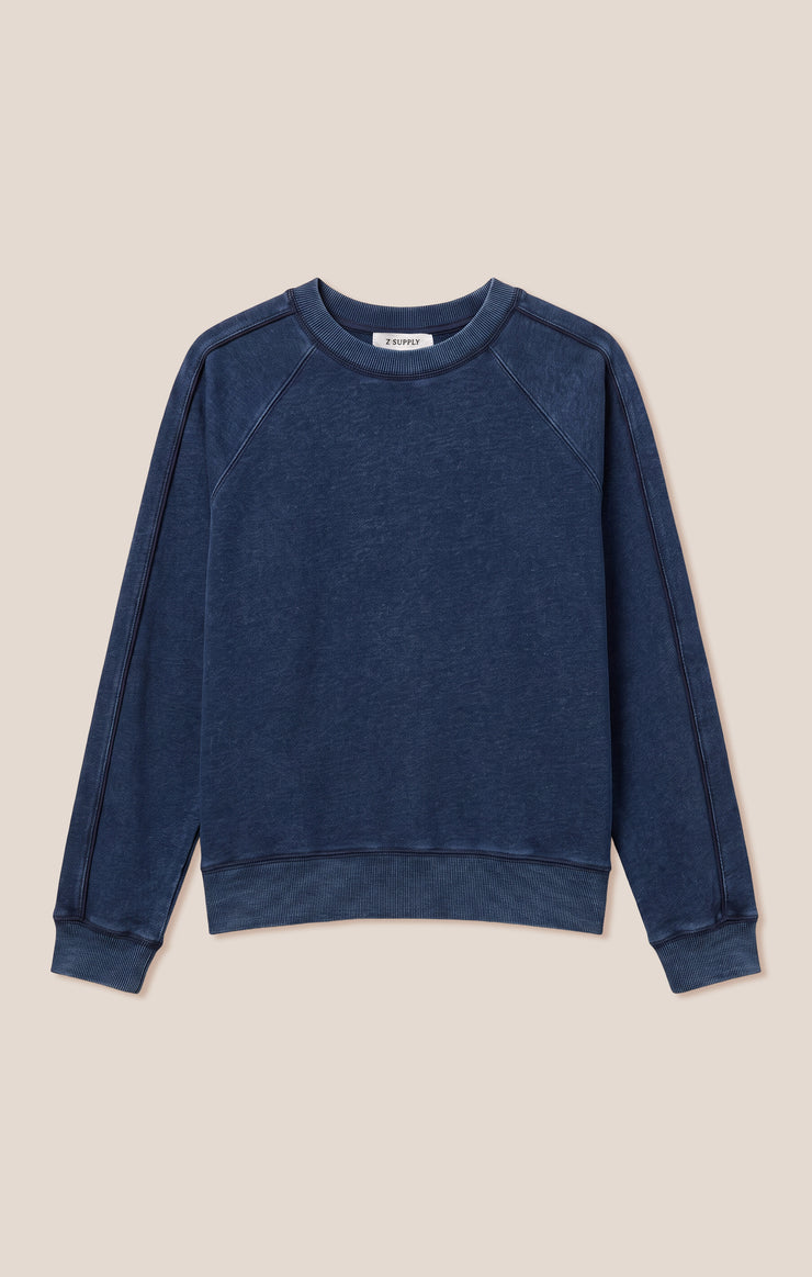 Sport Stripe Boyfriend Knit Denim Sweatshirt