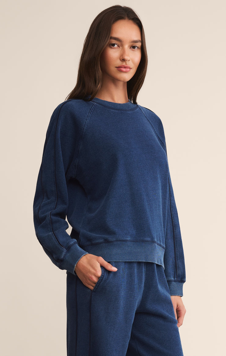 Tops Sport Stripe Boyfriend Sweatshirt Indigo