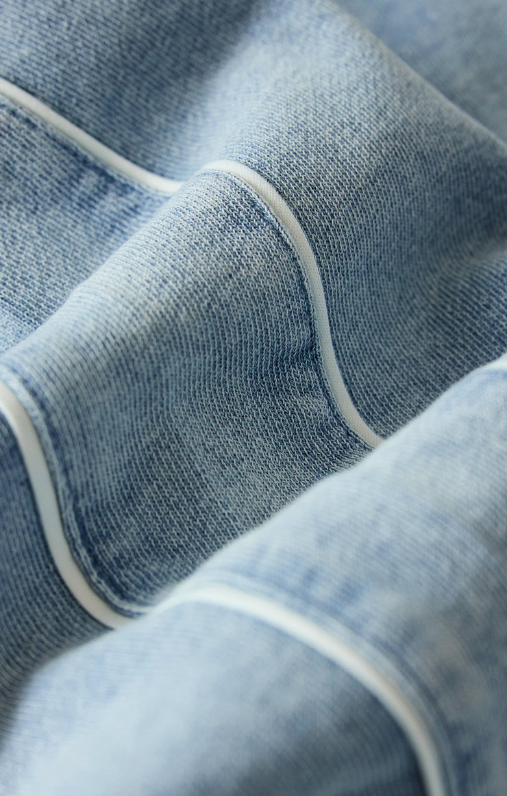 Tops Sport Stripe Boyfriend Knit Denim Sweatshirt Ocean Air Indigo