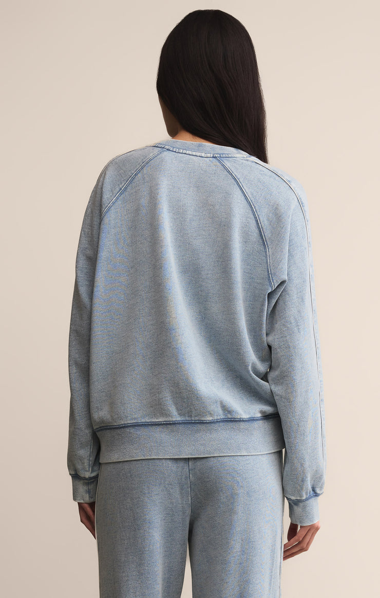 Tops Sport Stripe Boyfriend Sweatshirt Washed Indigo