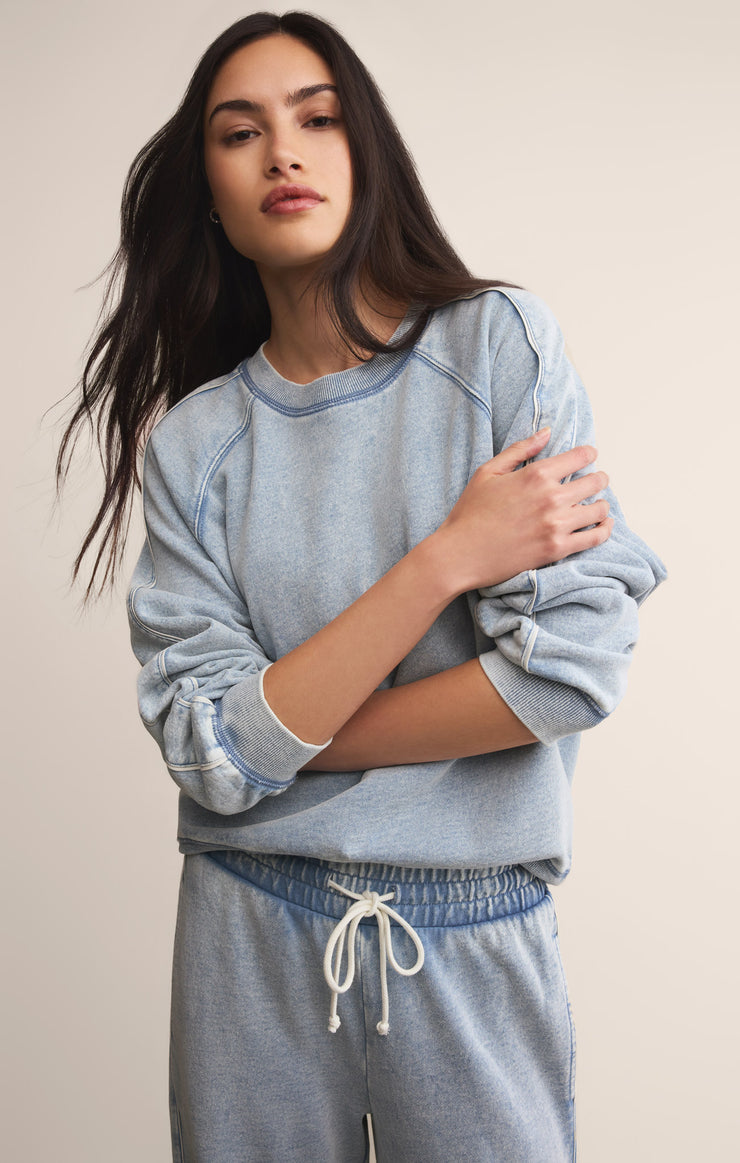 Tops Sport Stripe Boyfriend Sweatshirt Washed Indigo