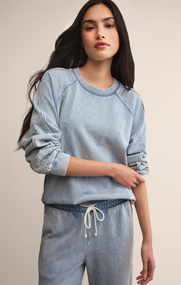 Tops Sport Stripe Boyfriend Sweatshirt Washed Indigo