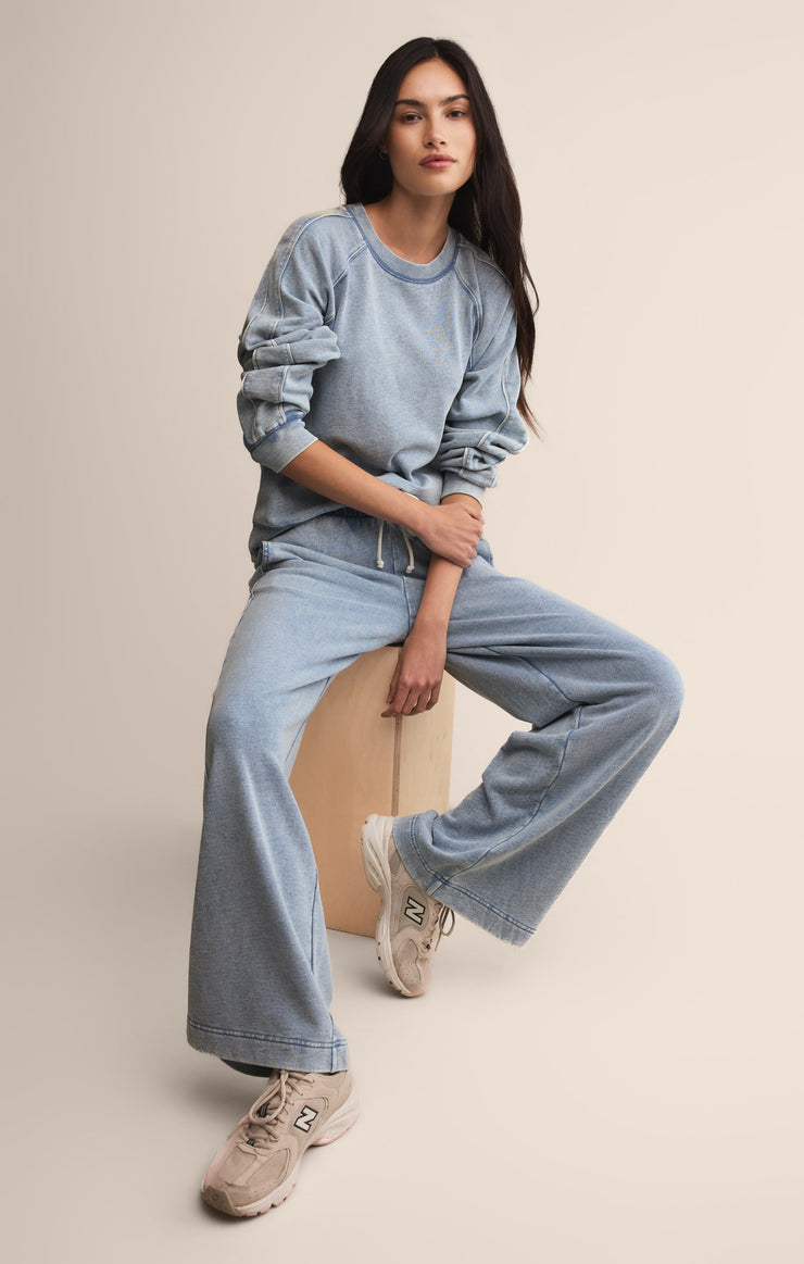 Tops Sport Stripe Boyfriend Sweatshirt Washed Indigo