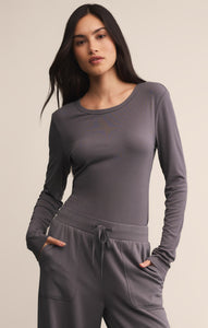 TopsSecond Skin Crew Long Sleeve Top Burnt Ash