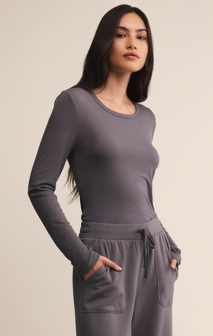 Tops Second Skin Crew Long Sleeve Top Burnt Ash