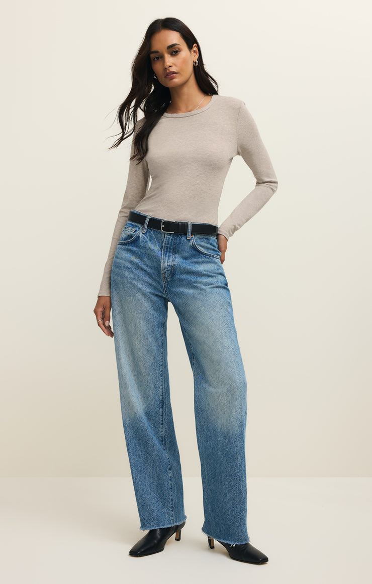 Tops Second Skin Crew Long Sleeve Top Natural Heather