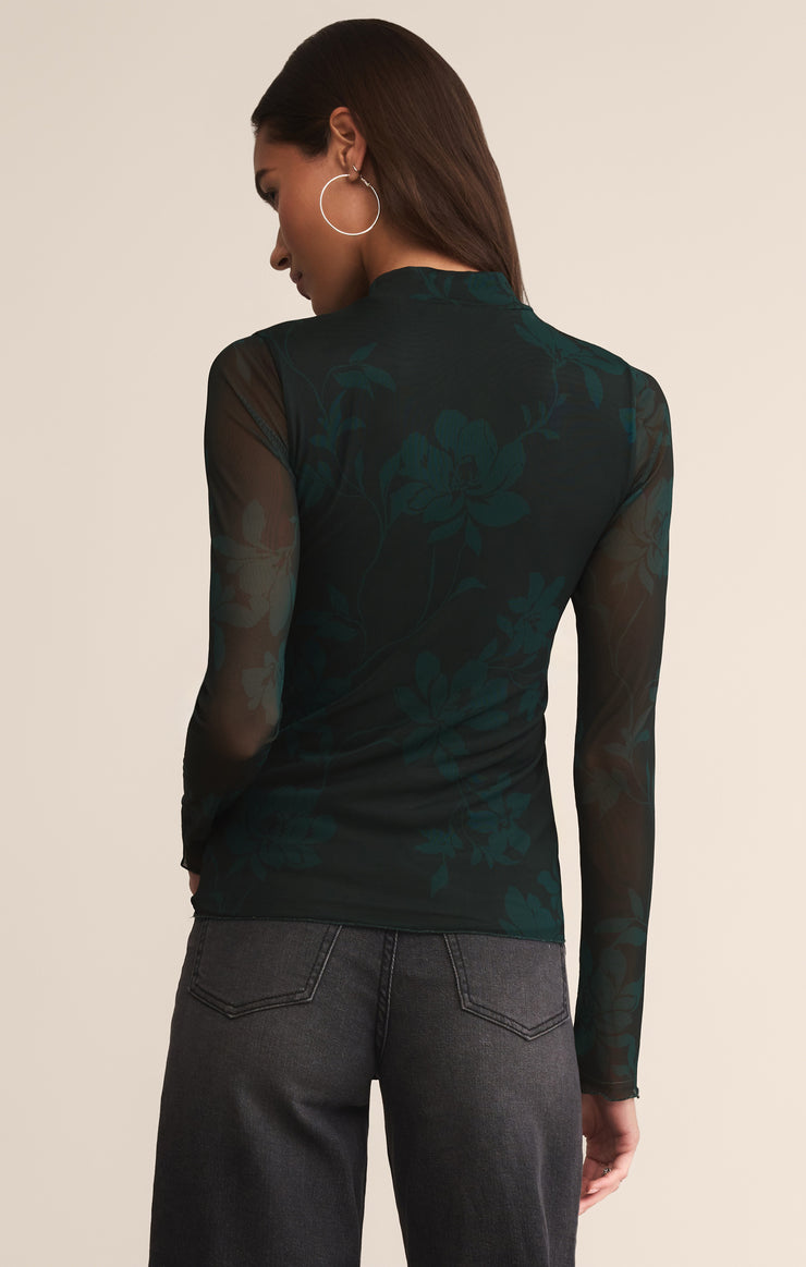 Tops Illy Mock Neck Printed Mesh Top Garland Green