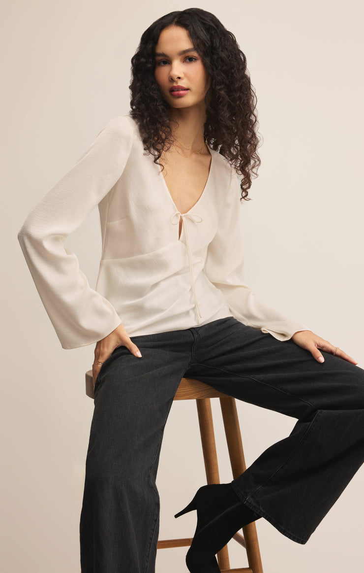 Tops Illara Tie Front Blouse Cloud