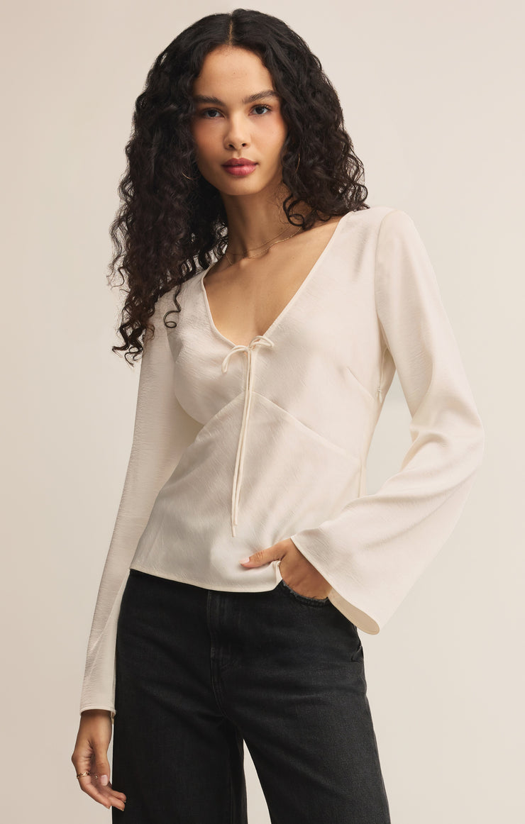 Tops Illara Tie Front Blouse Cloud
