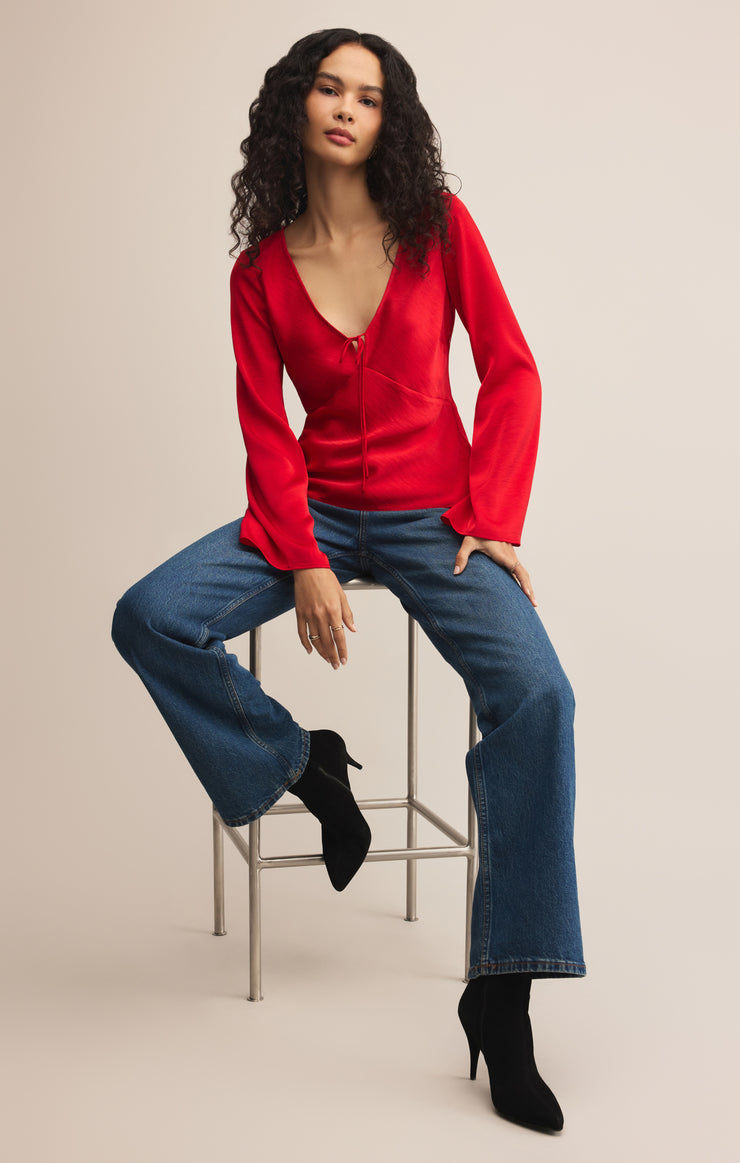 Tops Illara Tie Front Blouse Festive Red