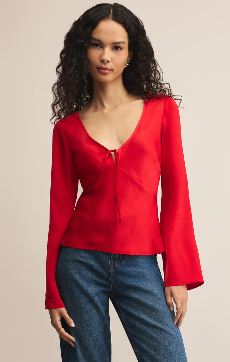 Tops Illara Tie Front Blouse Festive Red